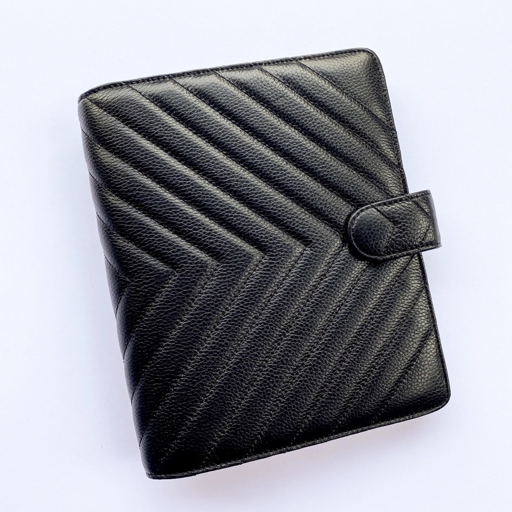 CLOTH & PAPER QUILTED AGENDA COVER *LARGE * BLACK LEATHER